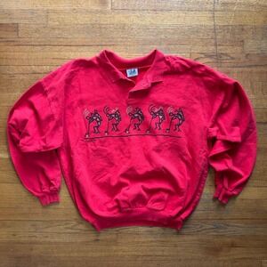 4FUN Kokopelli Sweatshirt Pullover Aztec Native American Art Red Size‎ L